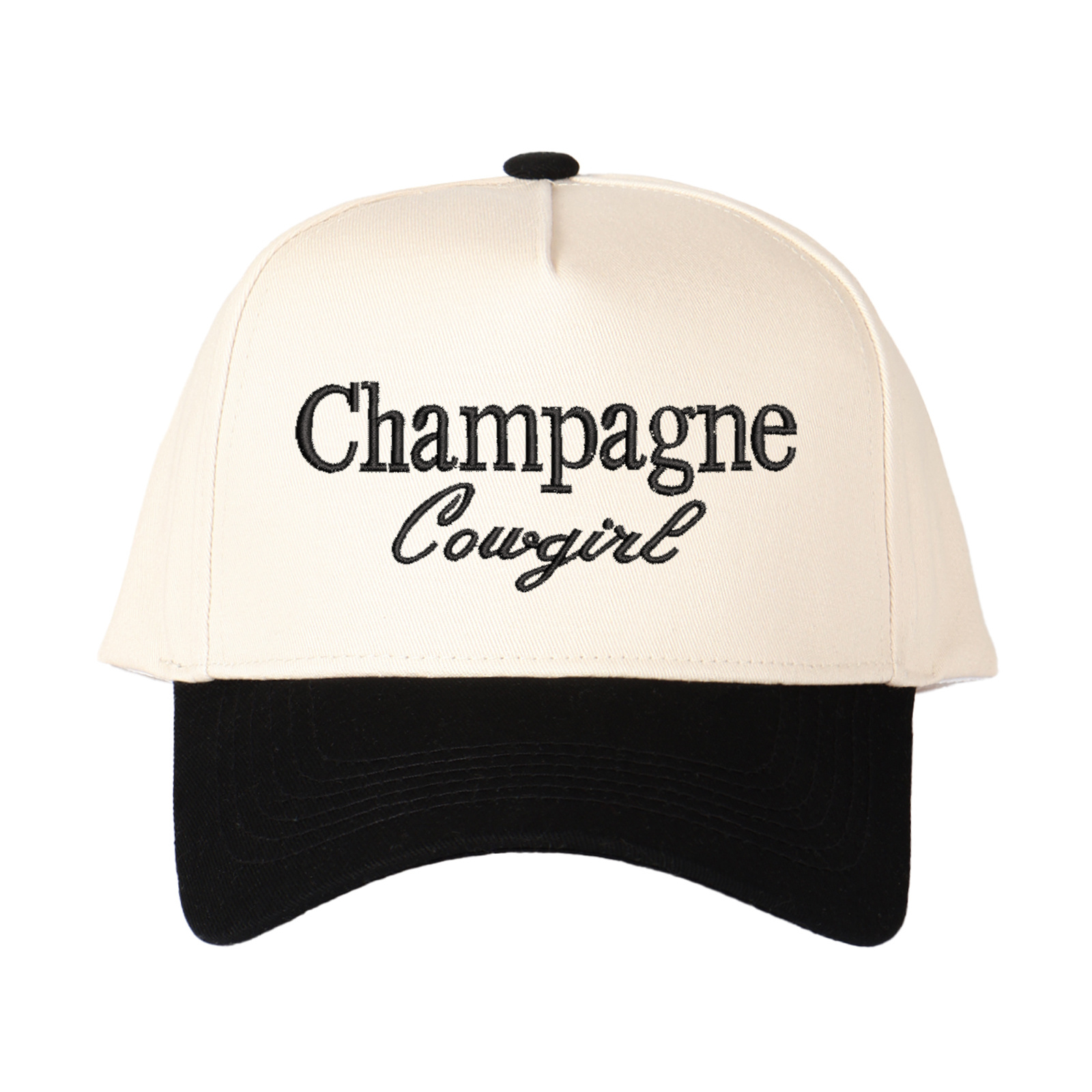 Champagne Cowgirl Embroidered Trucker Hat product details