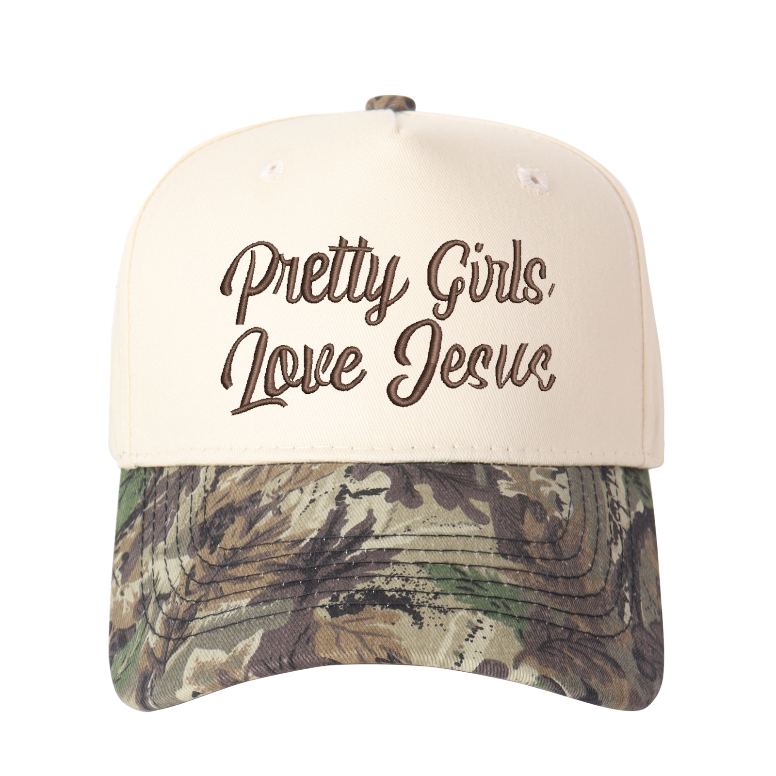 Pretty Girls Love Jesus Embroidered Trucker Hat product details