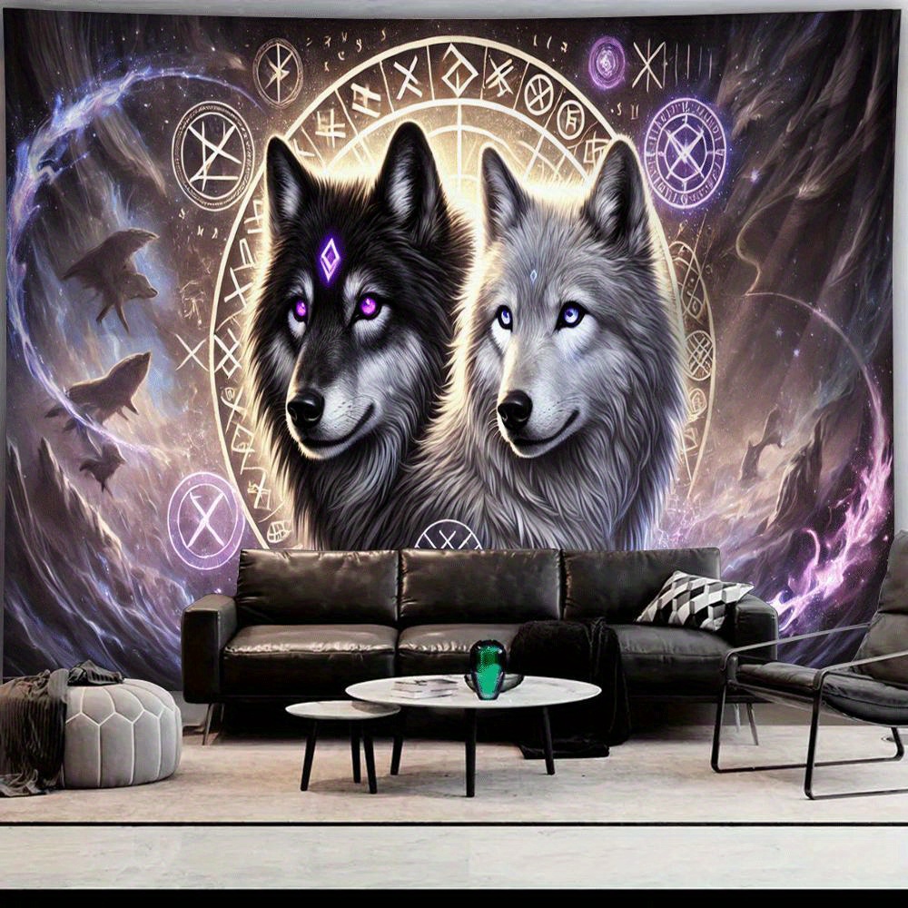 Purple Light Twin Wolves 1pc Large Wall Tapestry Home Decoration Suitable For Living Room Bedroom Dorm Party Decor Holiday Gift Outdoor Use_voghion.com
