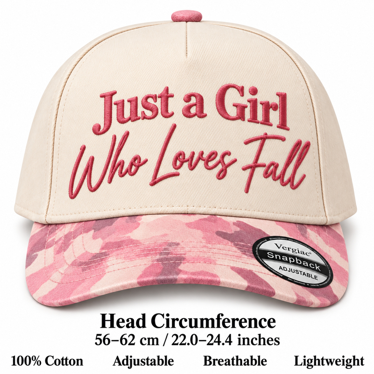 Just A Girl Who Loves Fall Fall-themed 5-Panel Trucker Hat product details