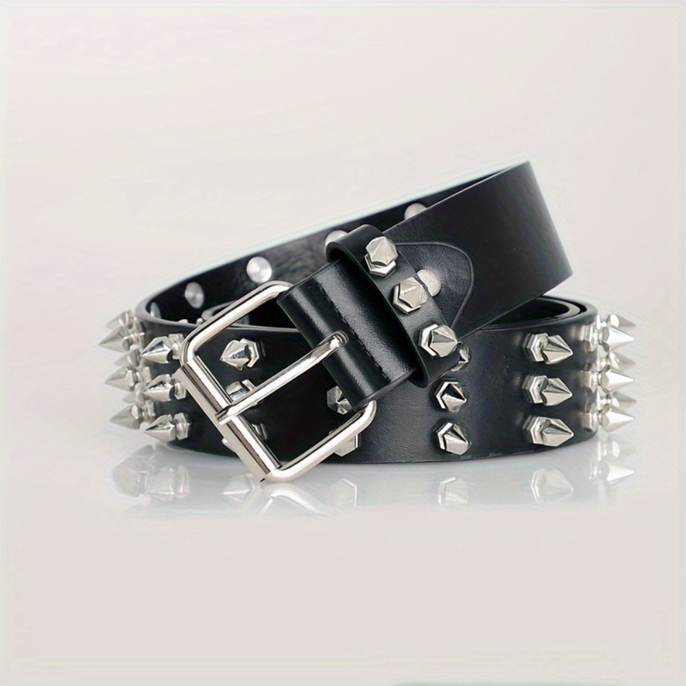 Unisex Black Spiked Studded Leather Belt Adjust Punk Rock Wide