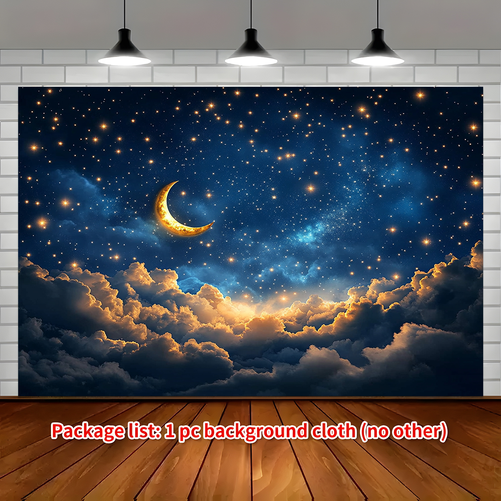 1 stuk wandtapijt met halve maan en sterrenhemel, gemaakt van dromerige polyesterstof met wolken en fonkelende sterren, perfect voor een romantische slaapkamer, woonkamer, bruiloft of verjaardag._voghion.com