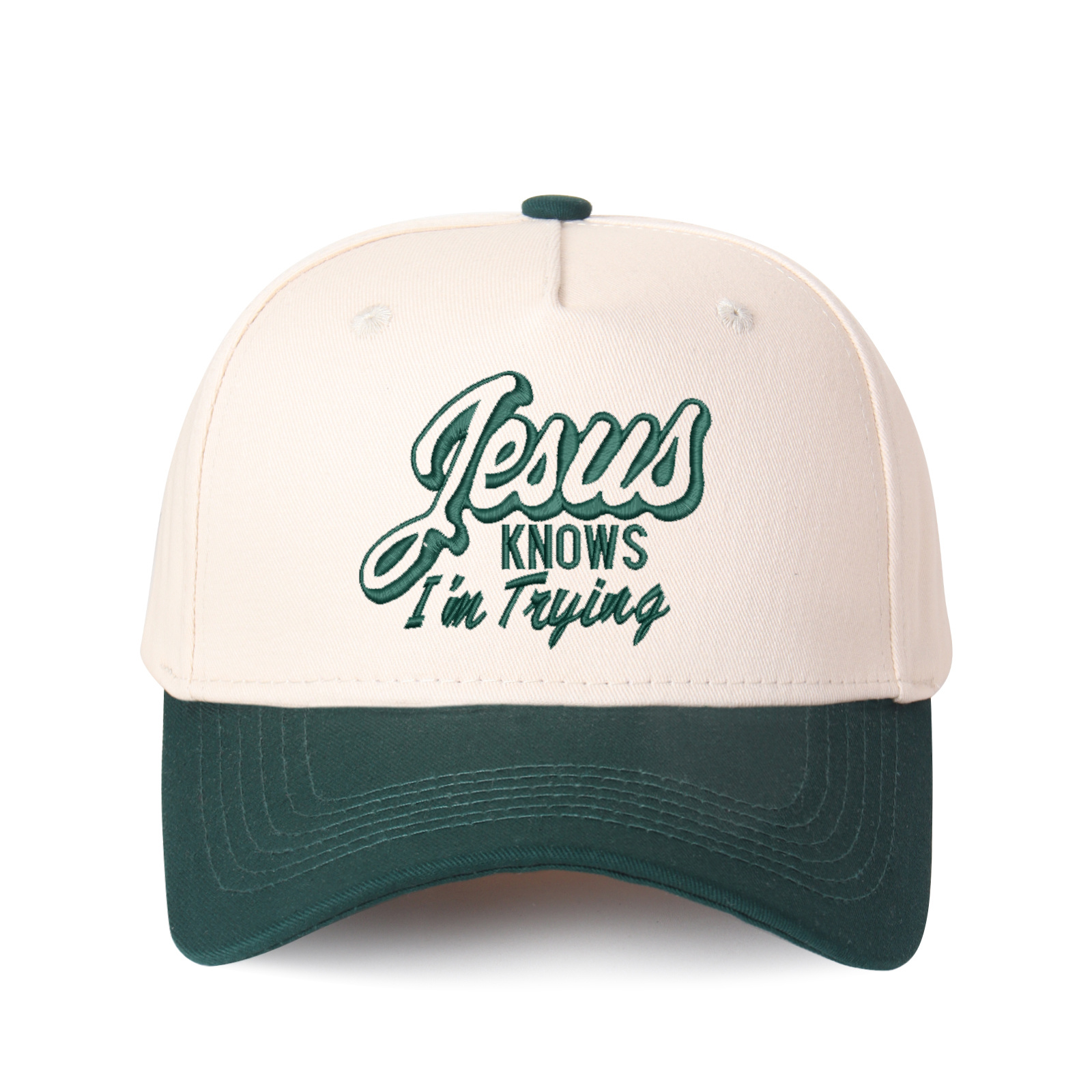 Jesus Knows I'm Trying Embroidered Trucker Hat product details