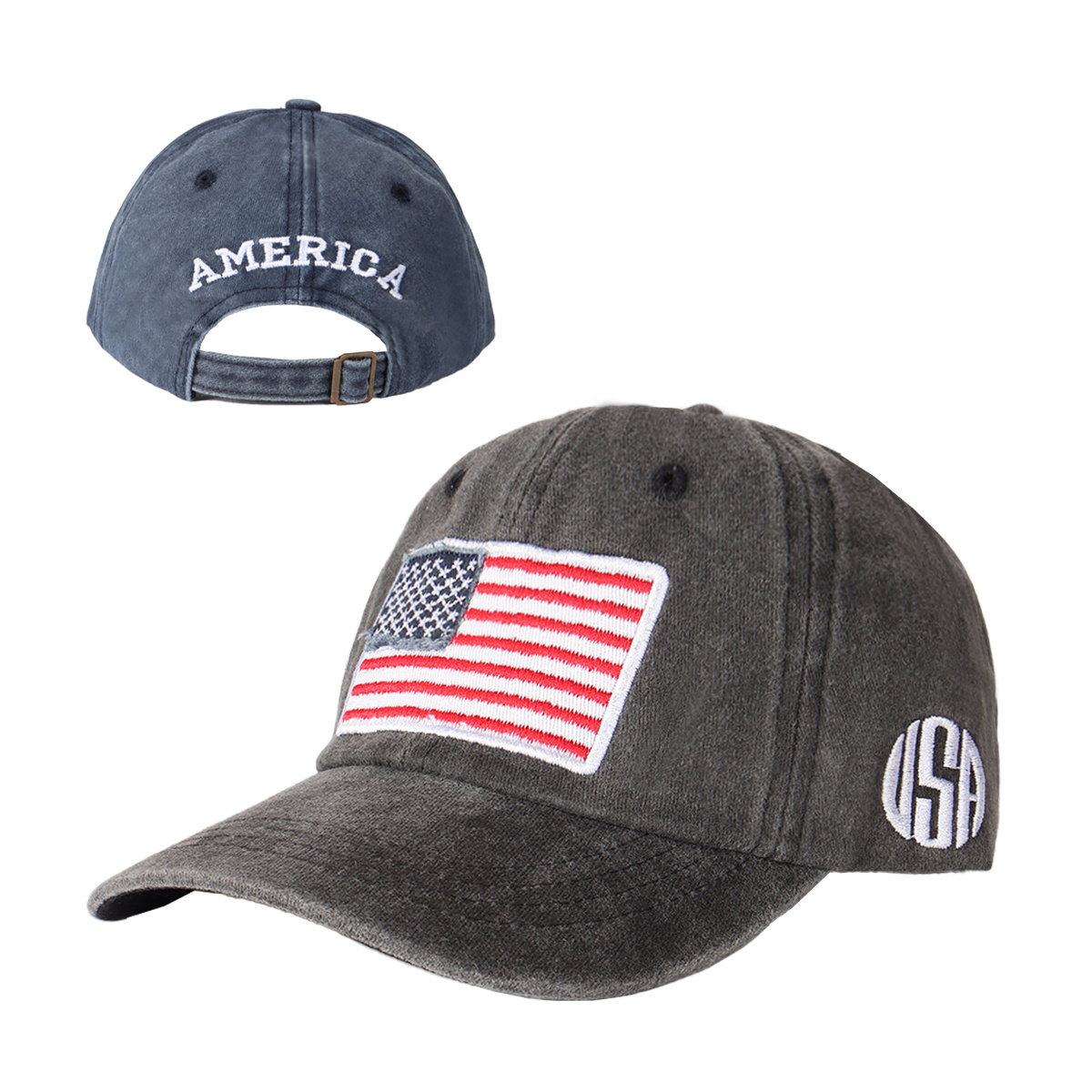 Vintage Washed USA Flag Embroidered Baseball Cap product details