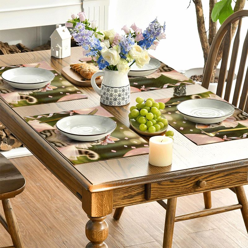 Lot de 1/4/6 sets de table rectangulaires - 30,48 x 45,72 cm - Sets de table rose chaton pour anniversaire avec motif 2D, sets de table en polyester résistant et lavable_voghion.com