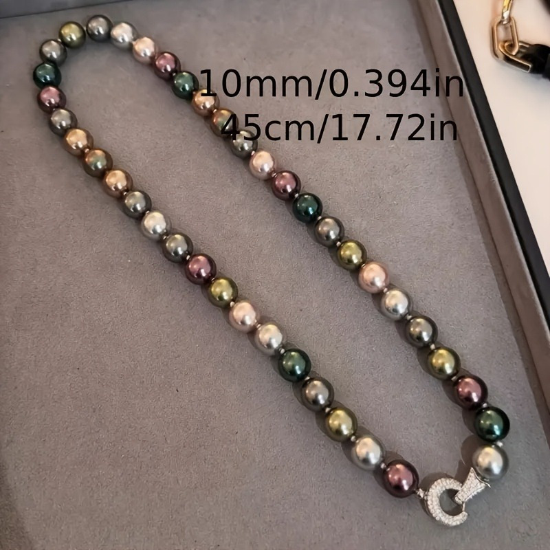 1pc 10Mm Iridescent Imitation Pearl Necklace For Women, Luxurious Mixed Colors, Vintage Sexy Style, Daily Wear And Gift, Multi-Functional Accessory_voghion.com