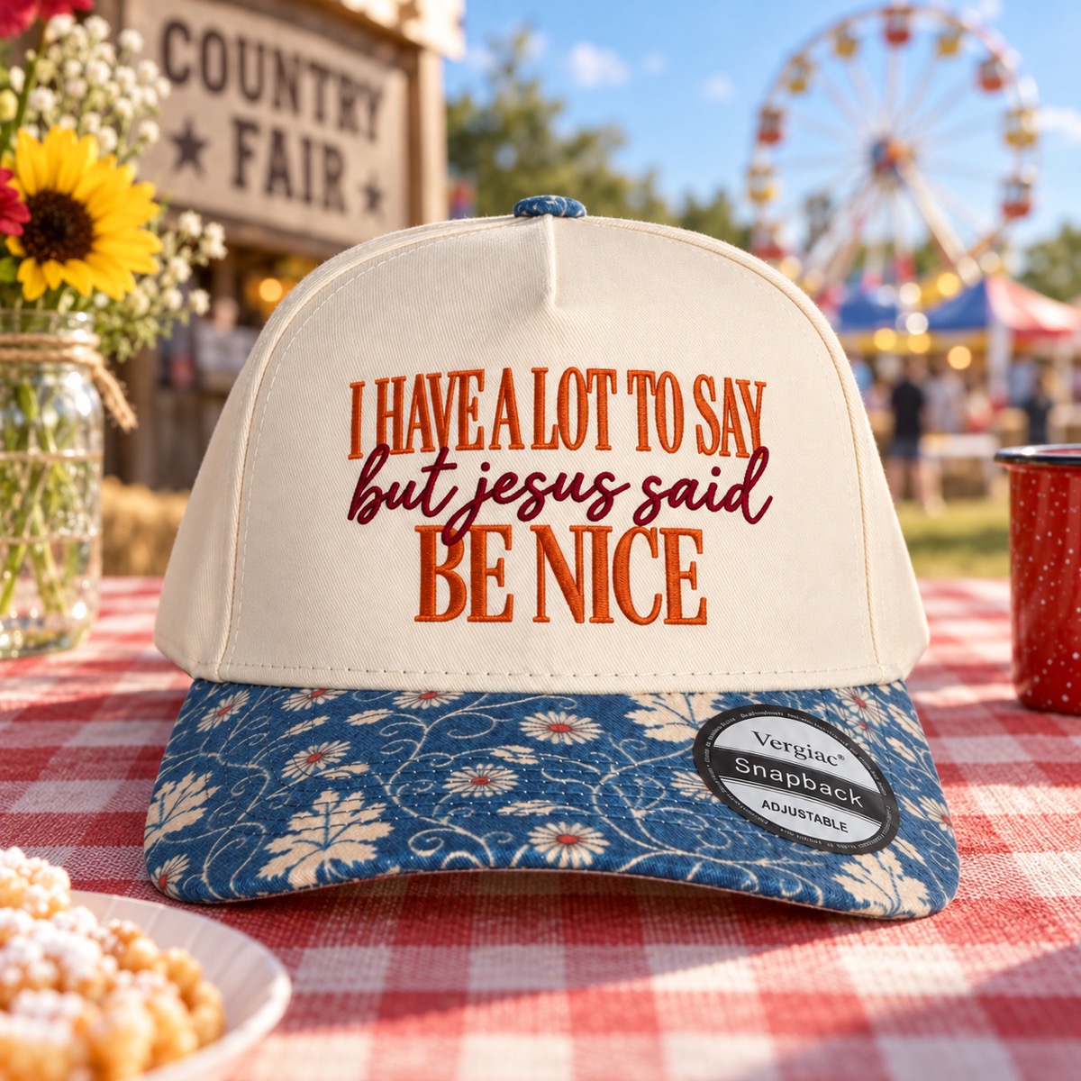 I Have A Lot To Say But Jesus Said Be Nice 5-Panel Trucker Hat product details
