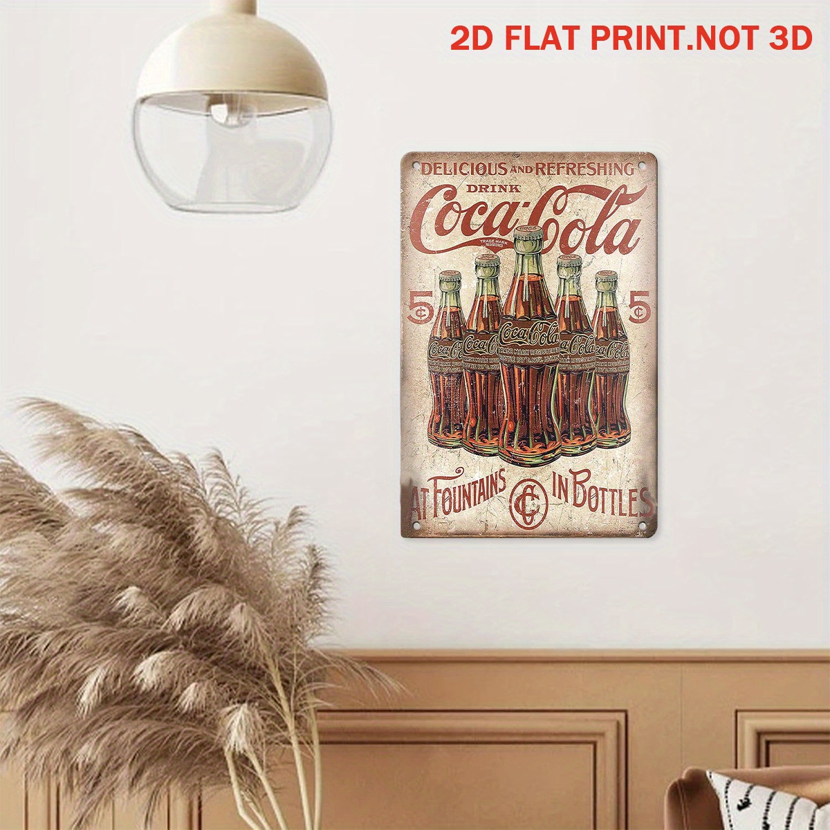 Vintage Coca-Cola 5¢ Bottle Metal Sign Retro Soda Farmhouse