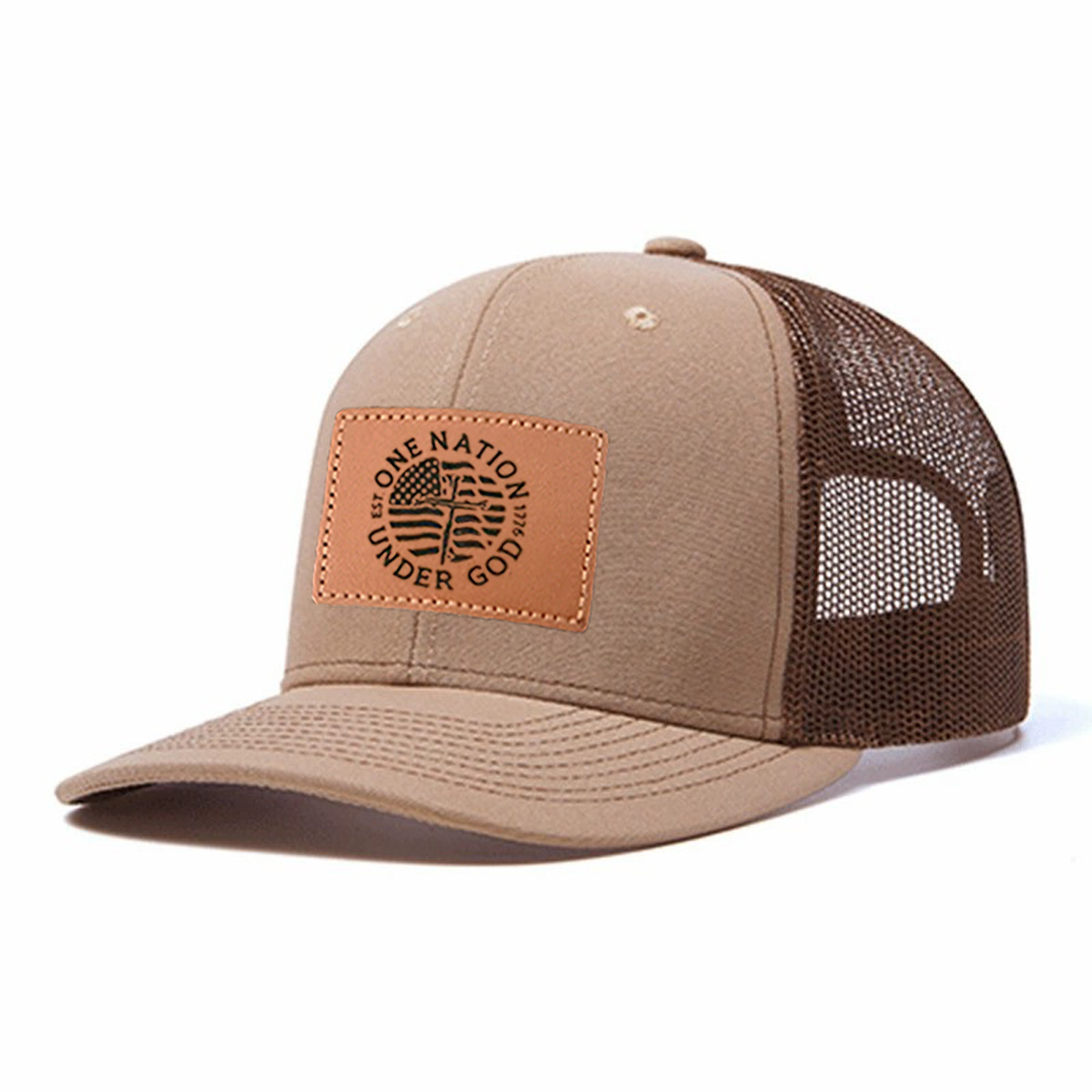 One Nation Under God Leather Patch Trucker Hat product details
