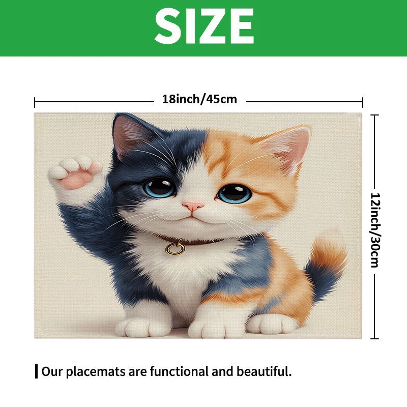 1/4/6 rechteckige Platzsets – 30,48 x 45,72 cm, Untersetzer mit Katzenmotiven und niedlichen 2D-Cartoon-Elementen, strapazierfähige und waschbare Tischsets aus Polyester_voghion.com