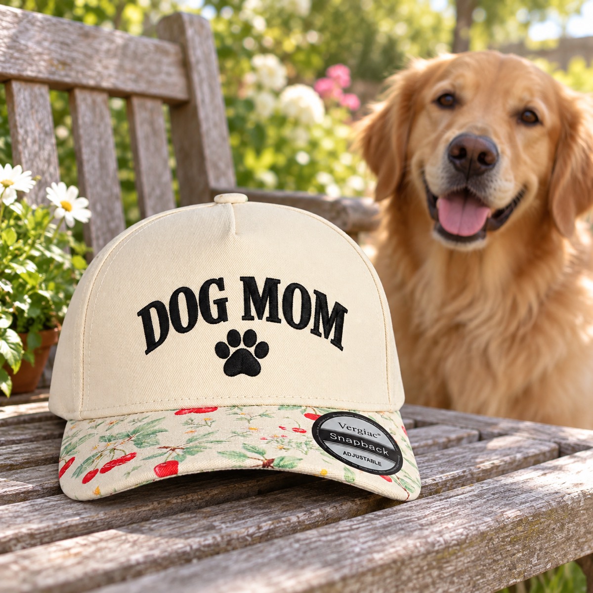 Dog Mom Paw Print 5-Panel Trucker Hat product details