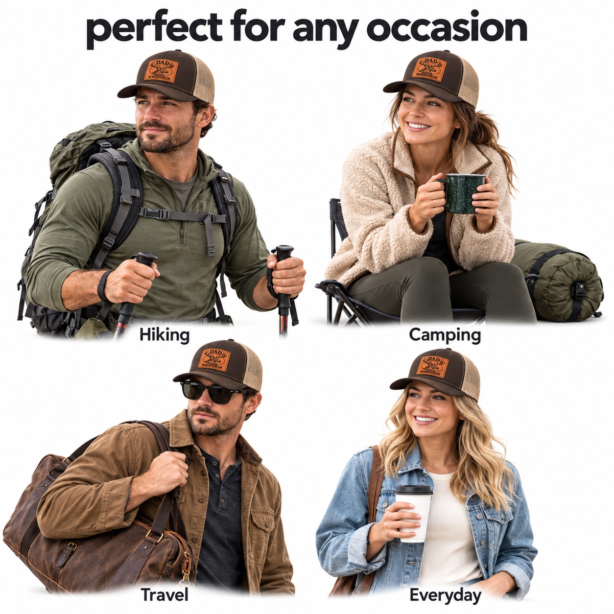 Dad Deer Whisperer Stag Head Graphic Leather Patch Trucker Hat product details
