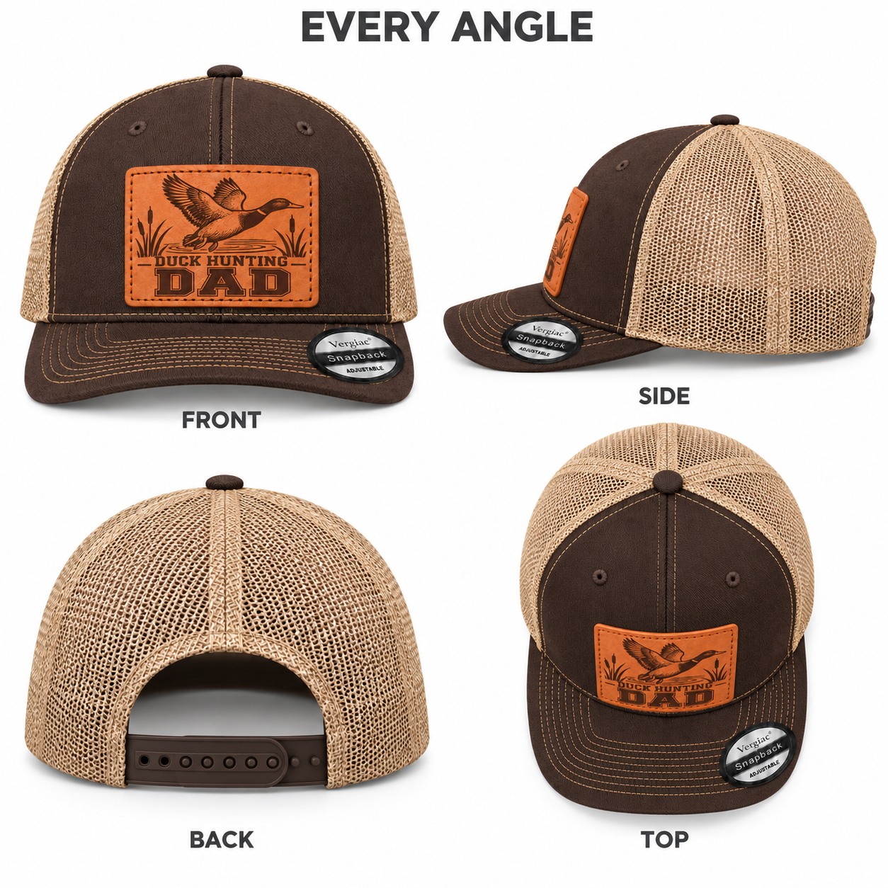 Duck Hunting Dad Leather Patch Trucker Hat product details