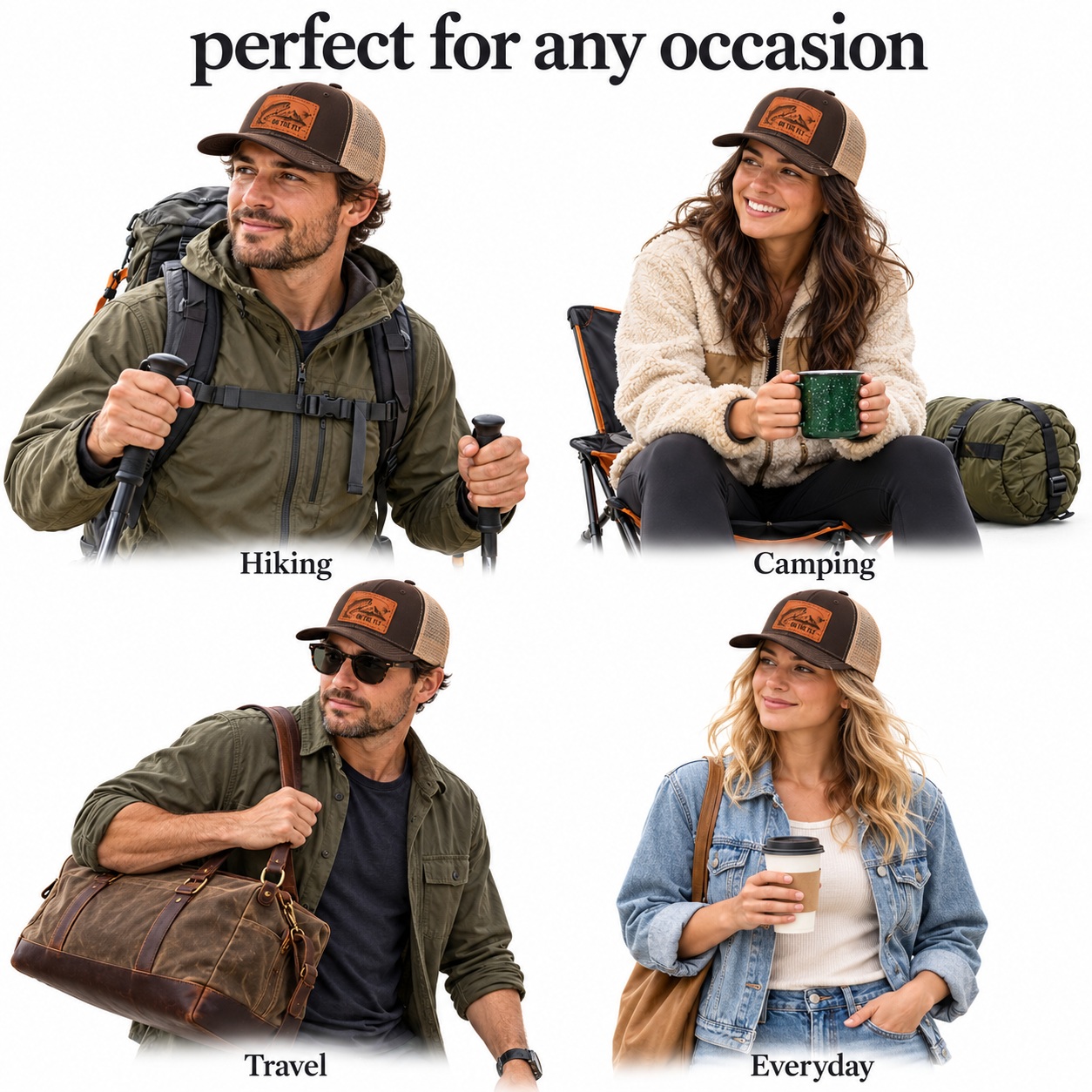 On The Fly Trout Fly Fishing Graphic Leather Patch Trucker Hat product details