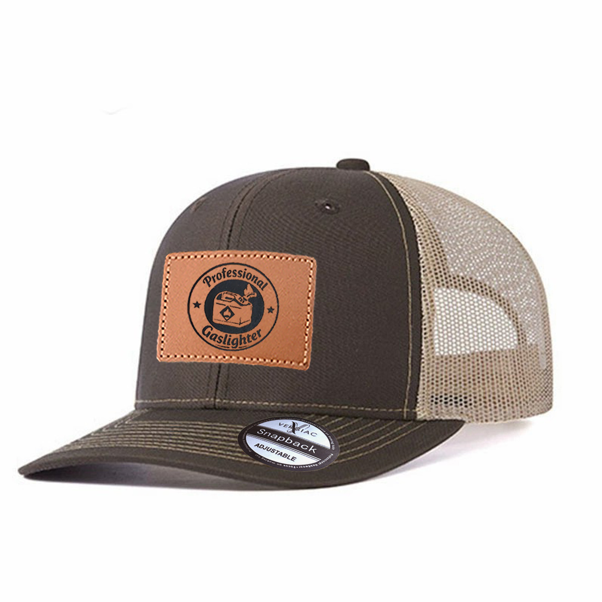 Professional Gaslighter Leather Patch Trucker Hat product details