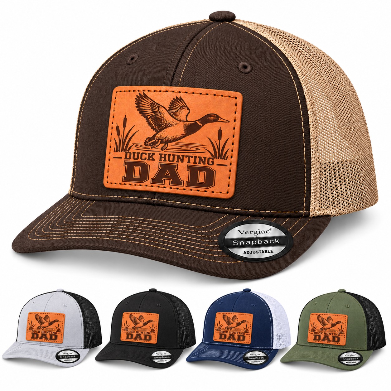 Duck Hunting Dad Leather Patch Trucker Hat product details