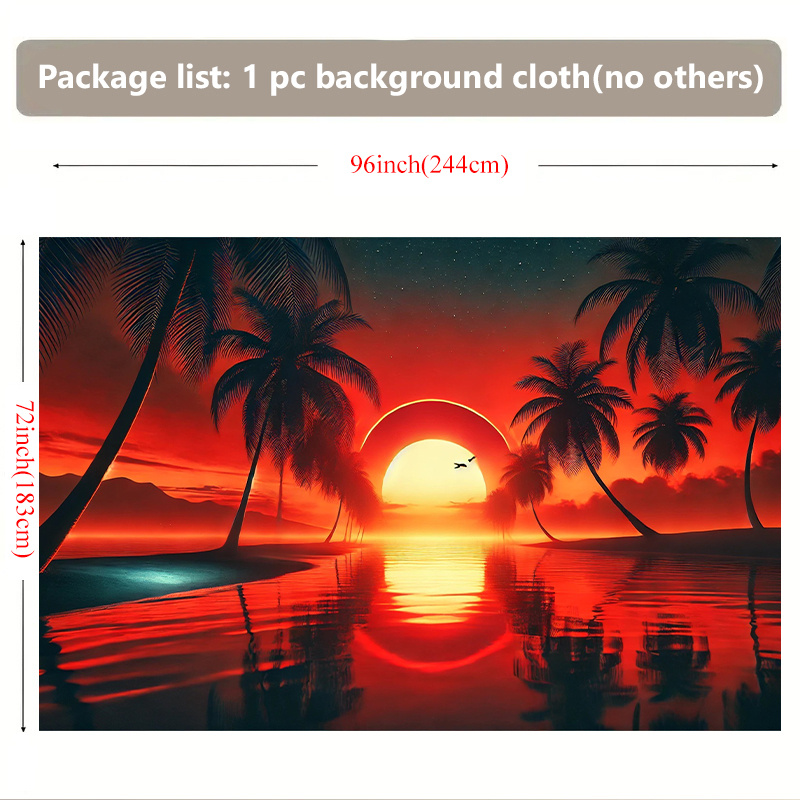 Sunset Beach Scene Tapestry 1pc 243.84x182.88cm Tropical Palm Trees Ocean Pattern Durable Polyester Wall Decor For All Season Indoor Outdoor Party_voghion.com
