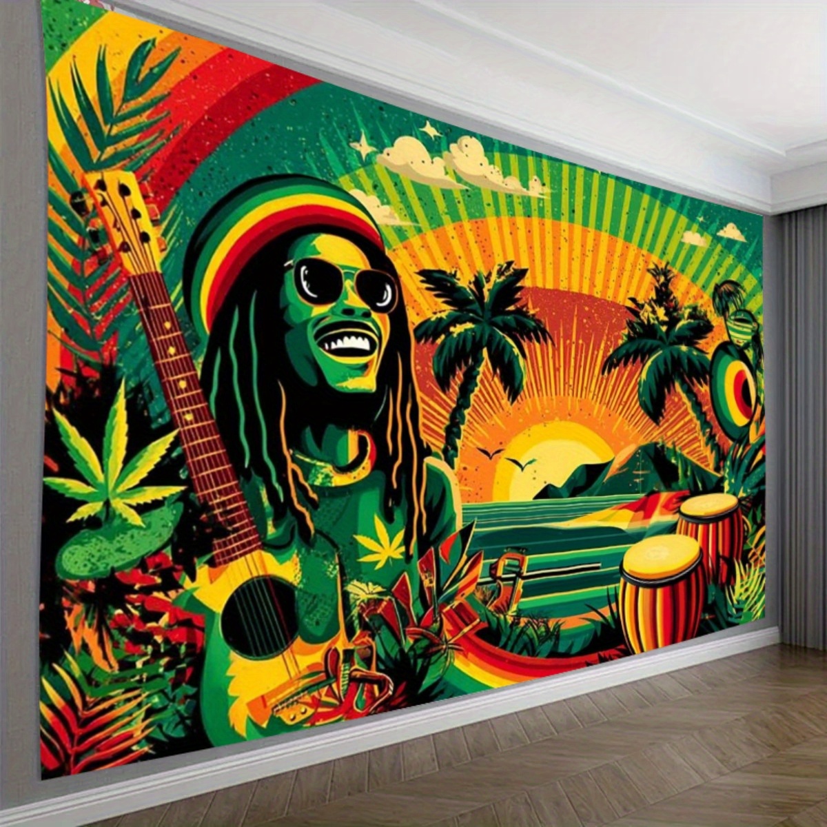 Bannière de fond extra large sur le thème de la musique reggae, idéale pour les fêtes, les studios, les salons, les chambres et les anniversaires. Parfaite pour décorer un salon, une chambre ou toute autre pièce._voghion.com