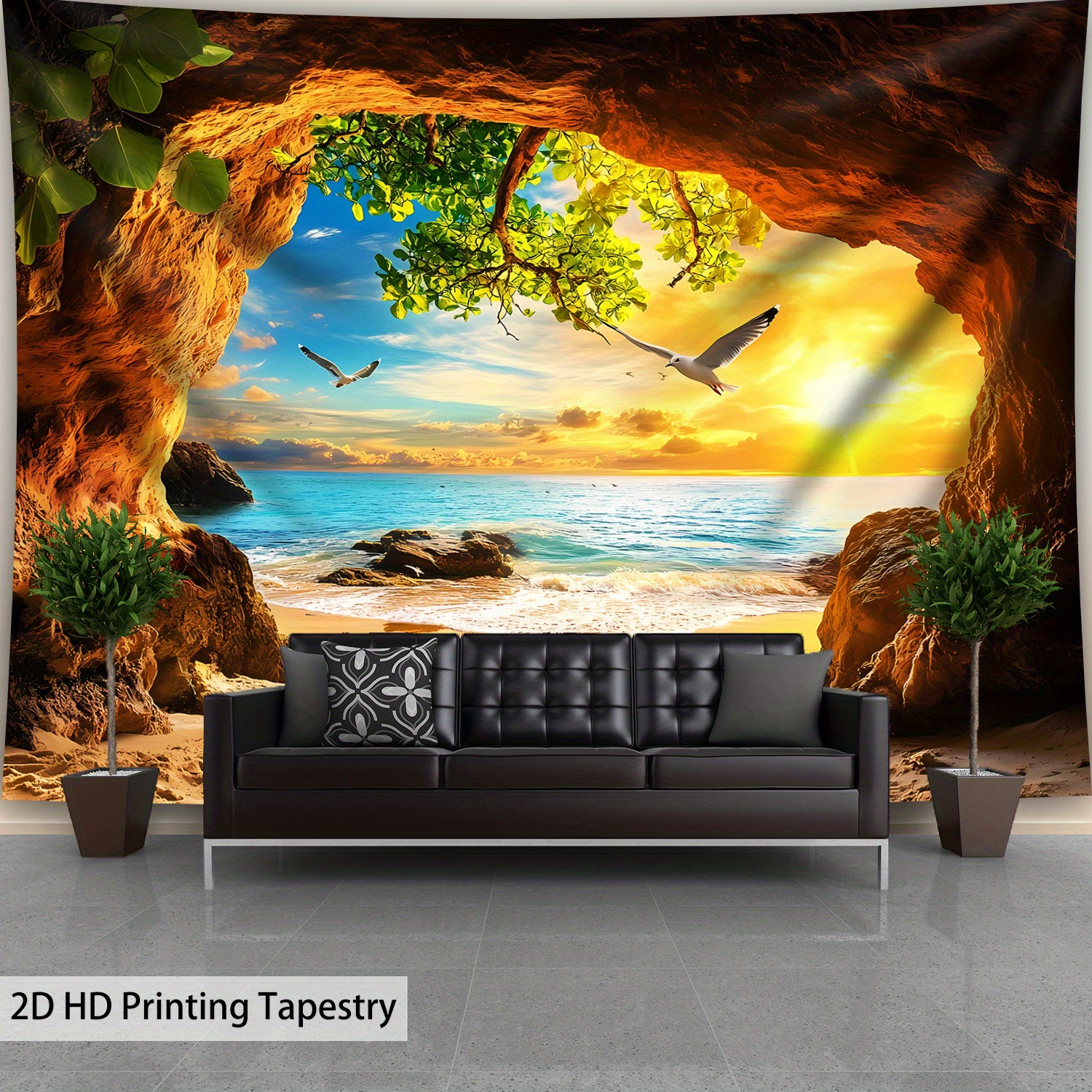 2D Flat Ultra Large Rock Cave Seaside Landscape Aesthetics Tapestry High Definition Print Birthday Gift Home Decoration With Free Hanging Clips_voghion.com