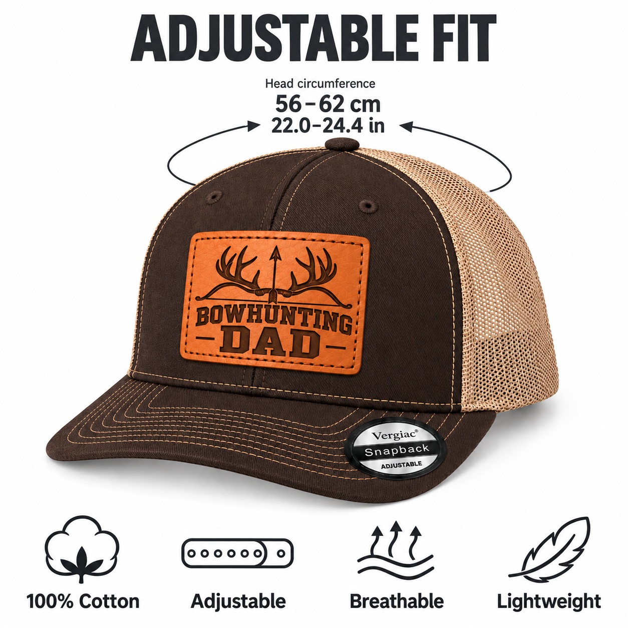 Bowhunting Dad Antler And Bow Graphic Leather Patch Trucker Hat product details