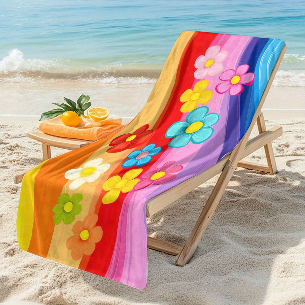 1pc Of Oversized Quick-Drying Beach Towel - Highly Absorbent, Soft, Ideal For Pool, Traveling, And Camping - Featuring A Floral And Striped Pattern_voghion.com