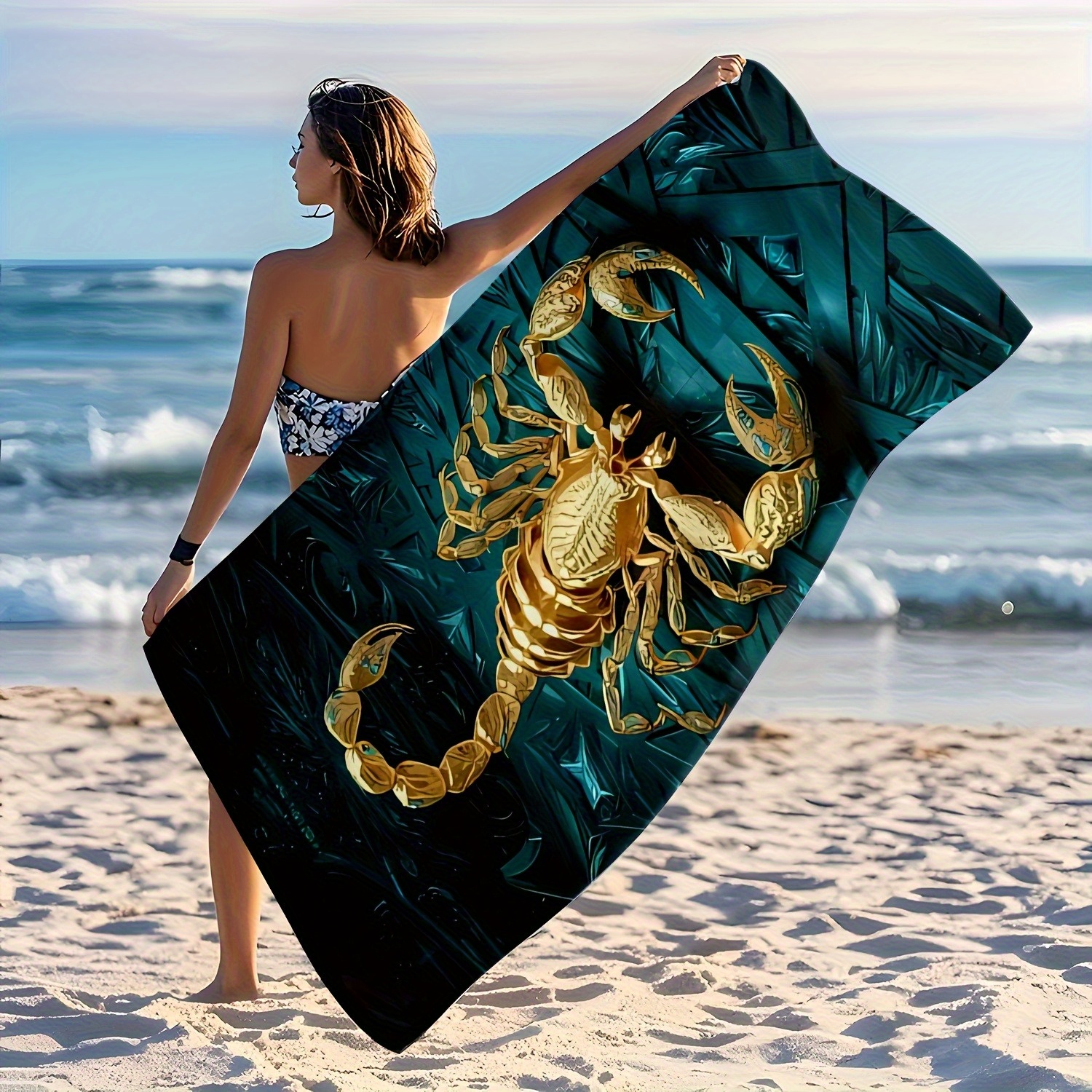 1-Pack Golden Scorpion Beach Towel: Stylish, Comfortable For Beach Fun Large Quick-Drying Polyester Beach Towel, Sand And, Lightweight And Comfortable_voghion.com