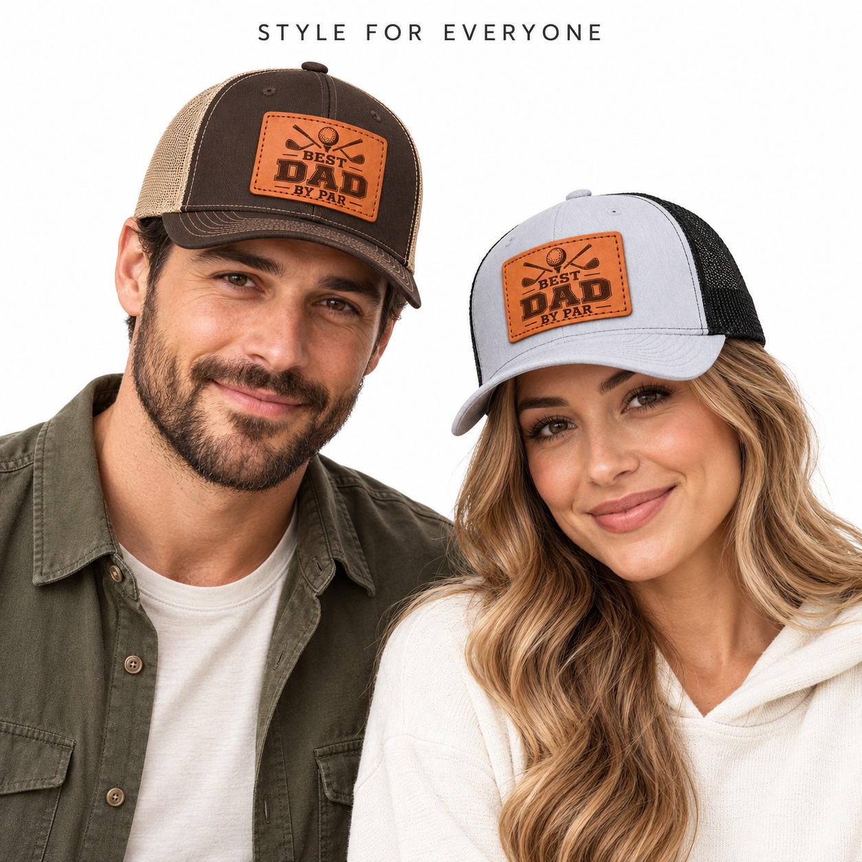Best Dad By Par Golf Club Graphic Leather Patch Trucker Hat product details