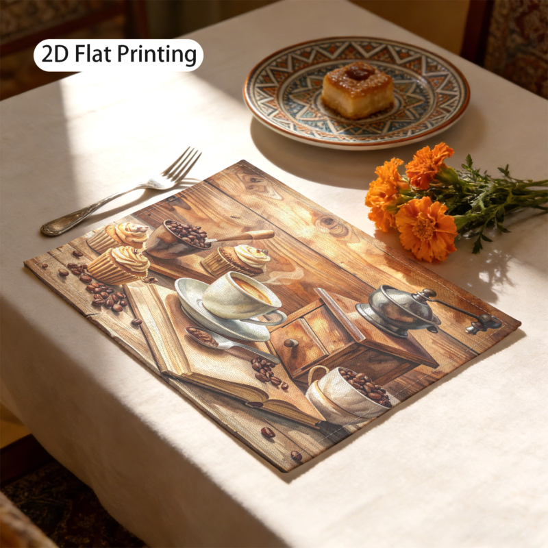Of 4 Coffee-Themed Placemats, Measuring 30X45Cm, Perfect For Decorating Your Kitchen Dining Table, Ideal For Breakfast And Afternoon Tea_voghion.com