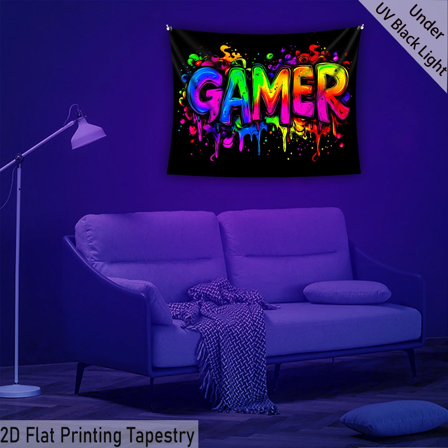 Tapisserie Saibok Game 1 pièce, très grande taille, impression 2D plate, phosphorescente sous lumière noire UV, en polyester numérique haute définition, pour la décoration intérieure_voghion.com
