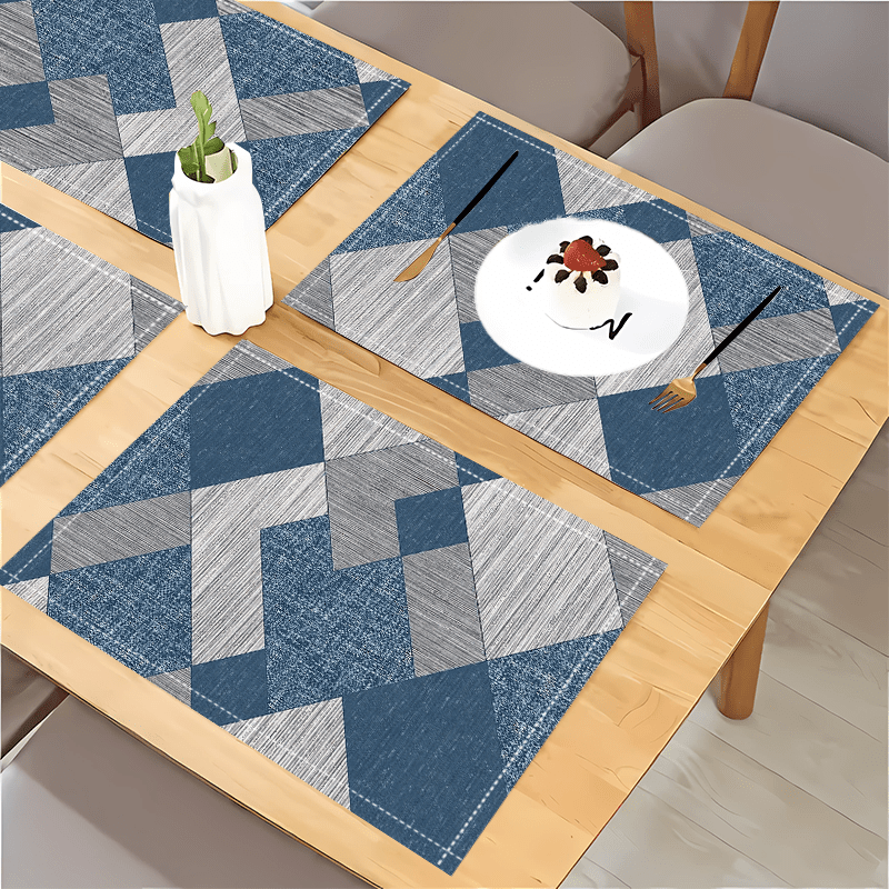 4pcs, Vintage Geometric Rhombus Pattern Placemats, Holiday Washable Table Mats, Polyester Material - Suitable For Dining, Kitchen, Party_voghion.com
