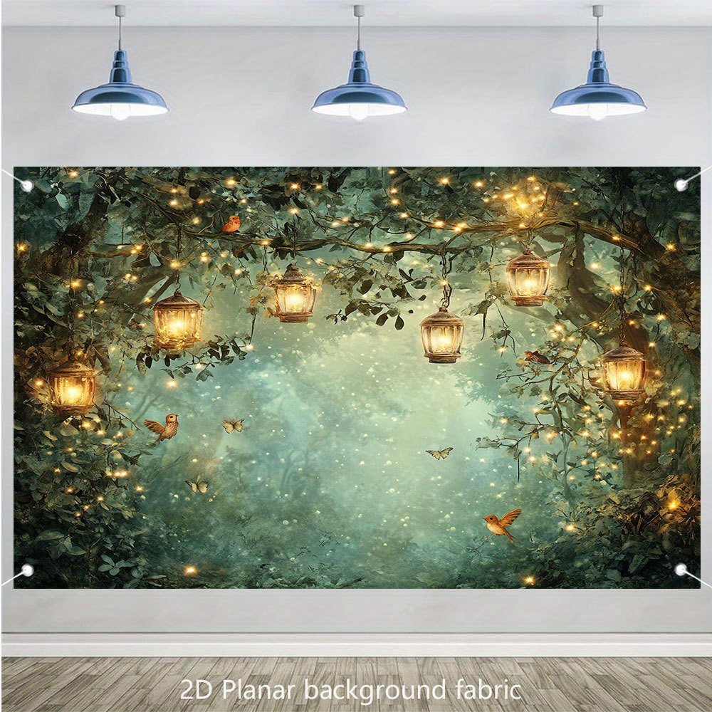2D Flat Banner 1pc Magic Forest Night Scene Luminous Tapestry Bird Decoration Self Adhesive No Power Needed Easy Hang For All Seasons Indoor Outdoor_voghion.com
