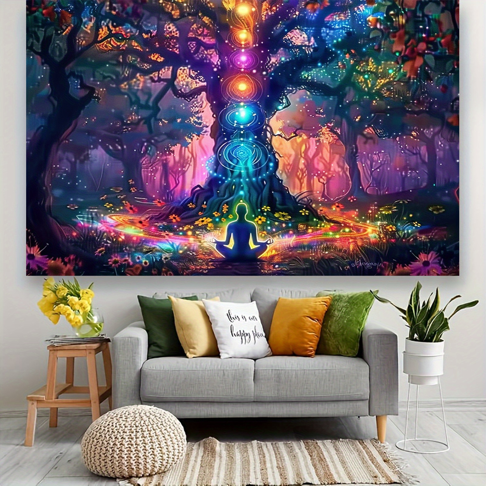 Banner | Life Tree Chakra Yoga Tapestry - Spiritual Wall Decor, No Electricity Needed, Easy To Hang - Suitable For Meditation Rooms, Yoga Studios_voghion.com