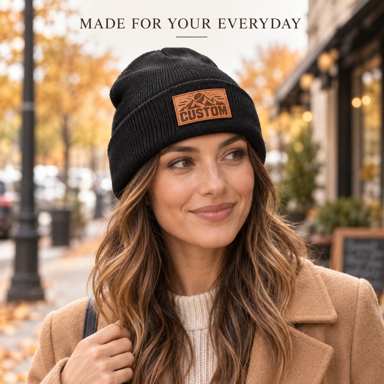 Custom Leather Patch Knit Beanies (4-Pack) product details