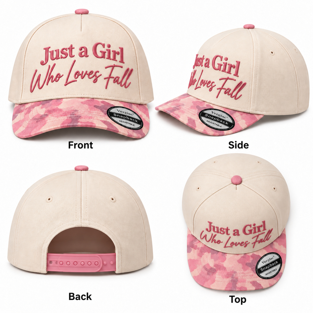 Just A Girl Who Loves Fall Fall-themed 5-Panel Trucker Hat product details
