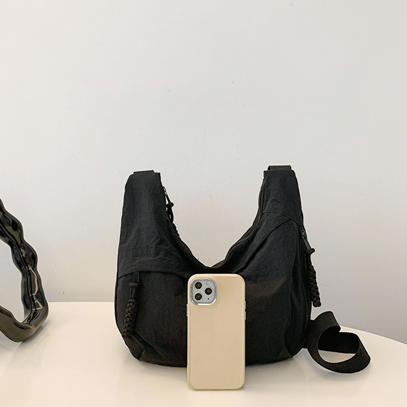 Borsa a tracolla da donna in tela intrecciata con nappine, tracolla larga regolabile, grande capacità, ideale per tutti i giorni, casual, da portare a spalla o a tracolla._voghion.com