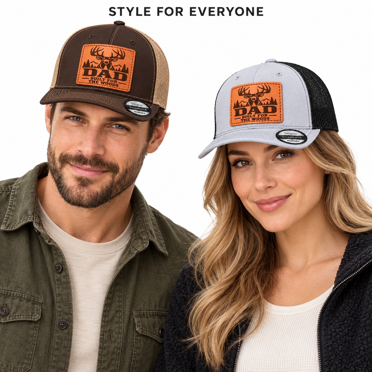 Dad Built for the Woods Leather Patch Trucker Hat product details