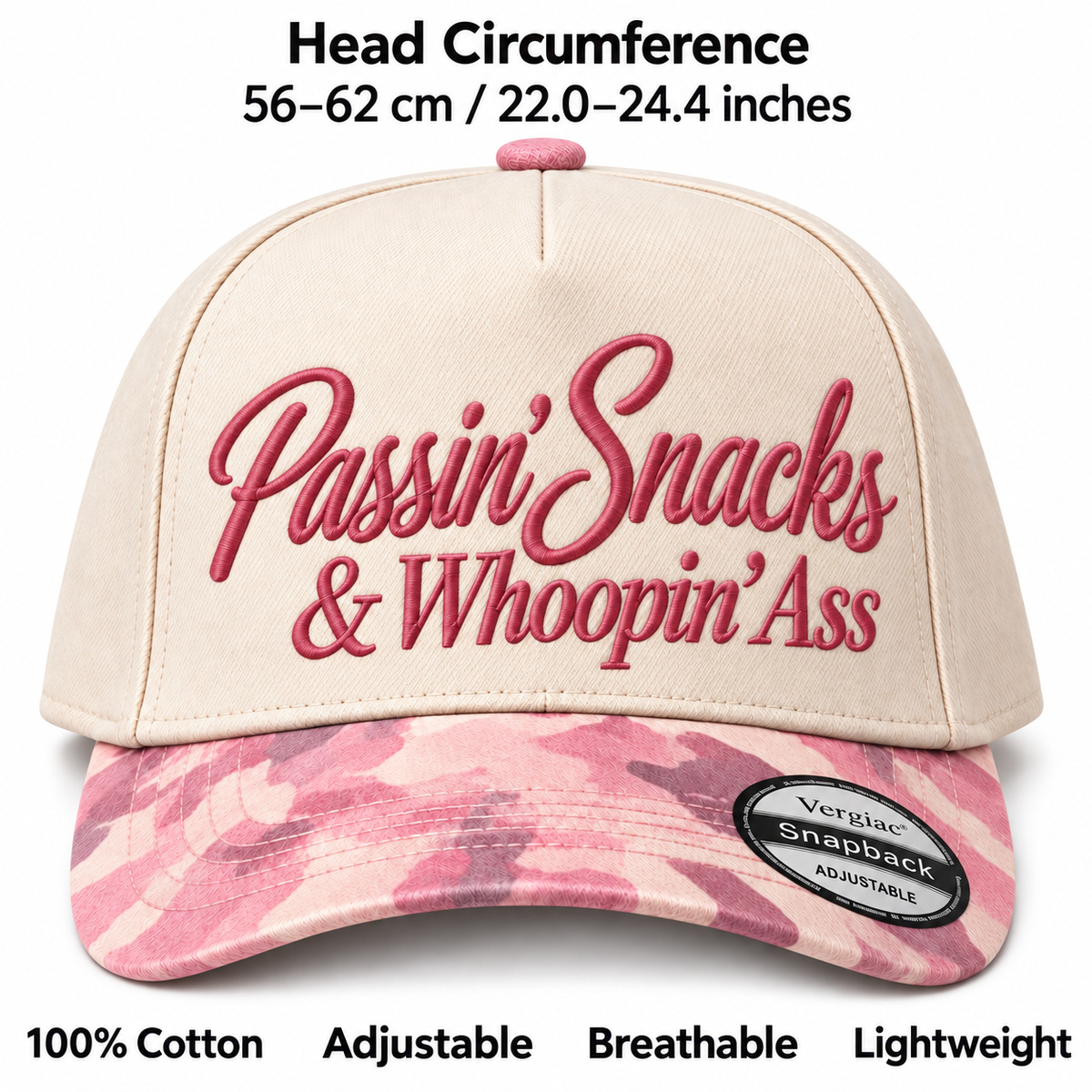 Passin Snacks & Whoopin Ass Novelty 5-Panel Trucker Hat product details