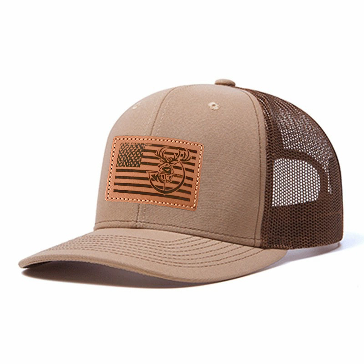 Antler And Bow Leather Patch Trucker Hat product details
