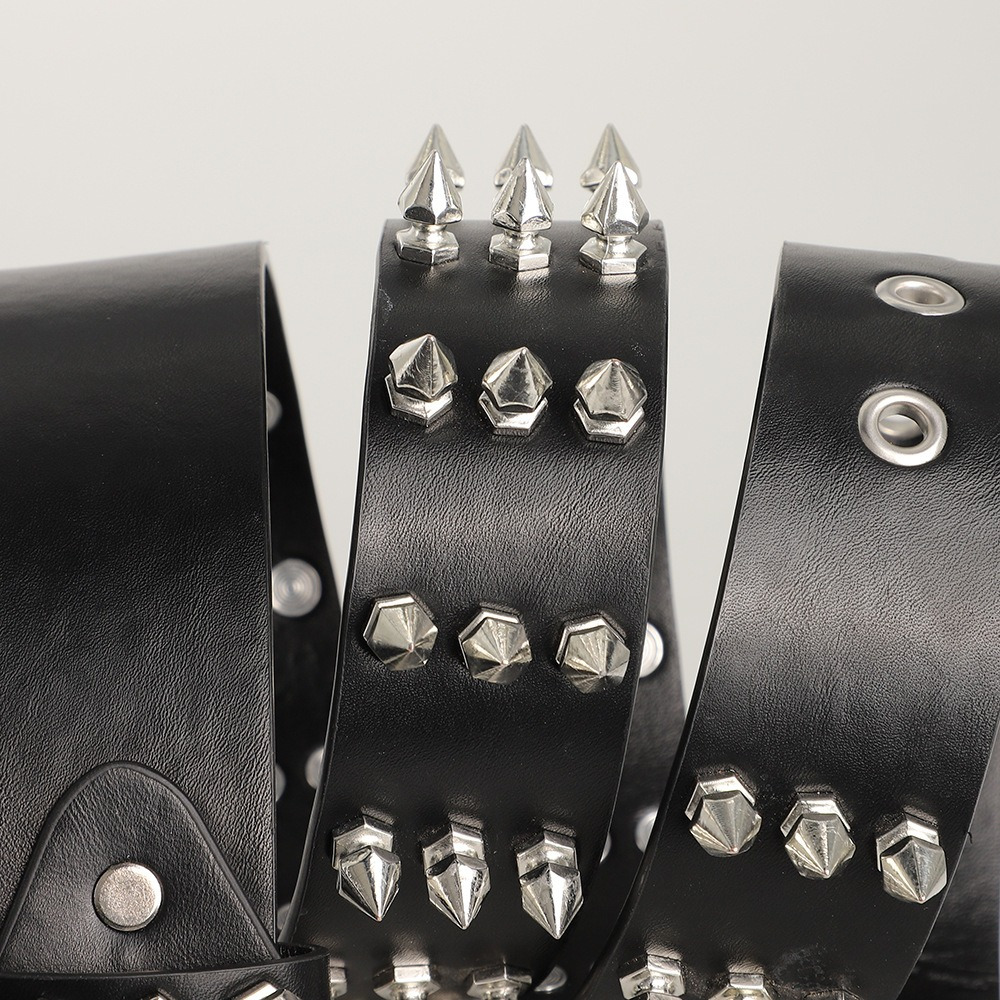 Unisex Black Spiked Studded Leather Belt Adjust Punk Rock Wide