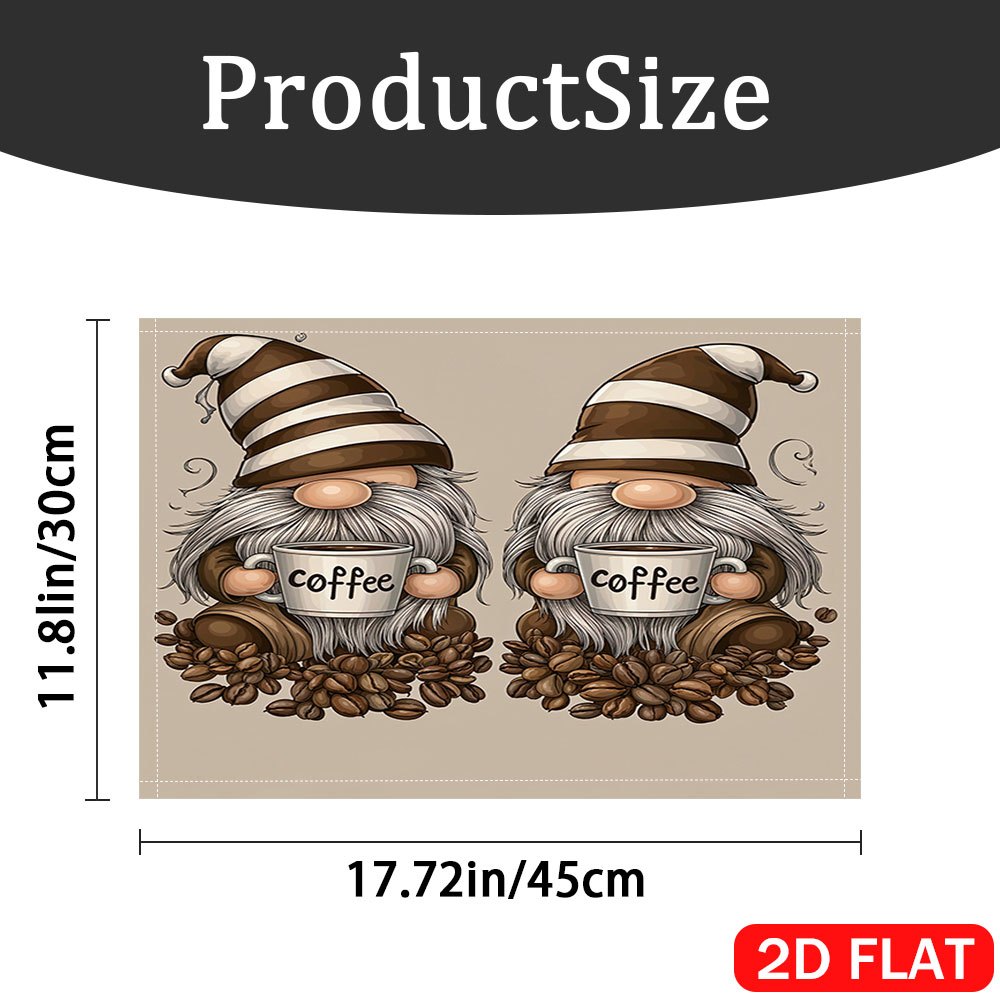 2/4/6pcs Placemats 2D Flat 30X45Cm/11.81X17.72Inch Coffee Gnome Mug Scene Table Mats | Polyester, Heat-Resistant, Scald-Proof, Suitable For Indoor_voghion.com