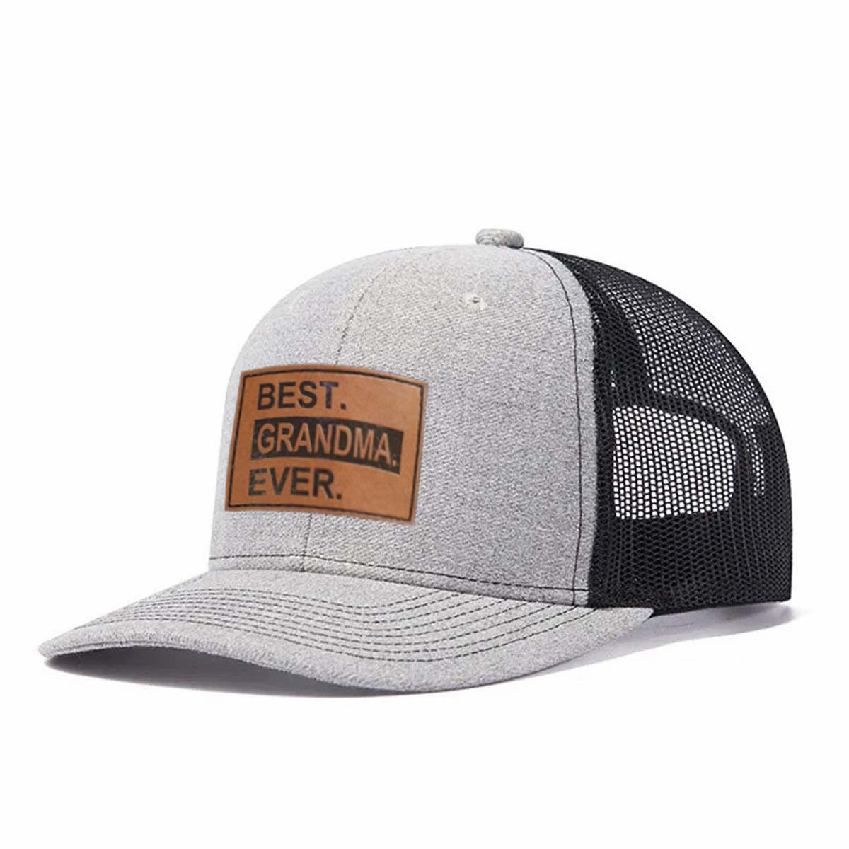Best.grandma.ever. Leather Patch Trucker Hat product details