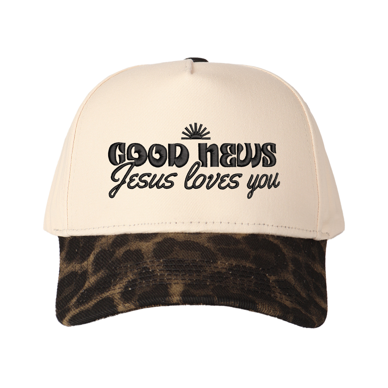 Good News Jesus Loves You Embroidered Trucker Hat product details