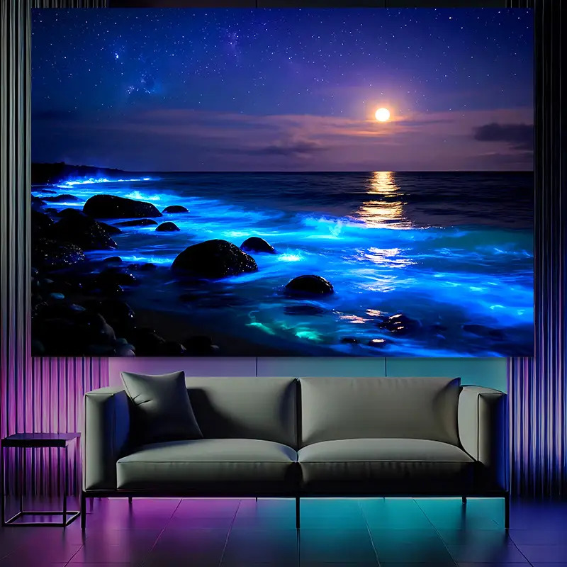 1pc Large Luminous Tapestry Night Sea Wall Art Luminous Waves Moonlight Reflections Starry Sky Decor No Electricity Required For Bedroom Living Room_voghion.com