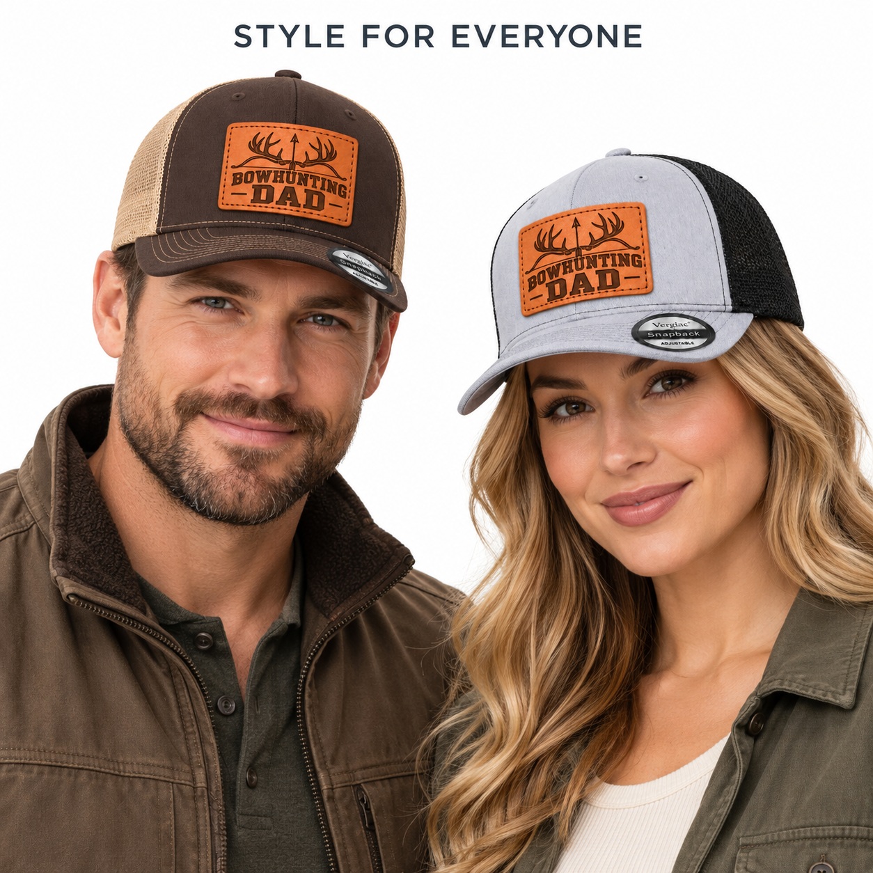 Bowhunting Dad Antler And Bow Graphic Leather Patch Trucker Hat product details