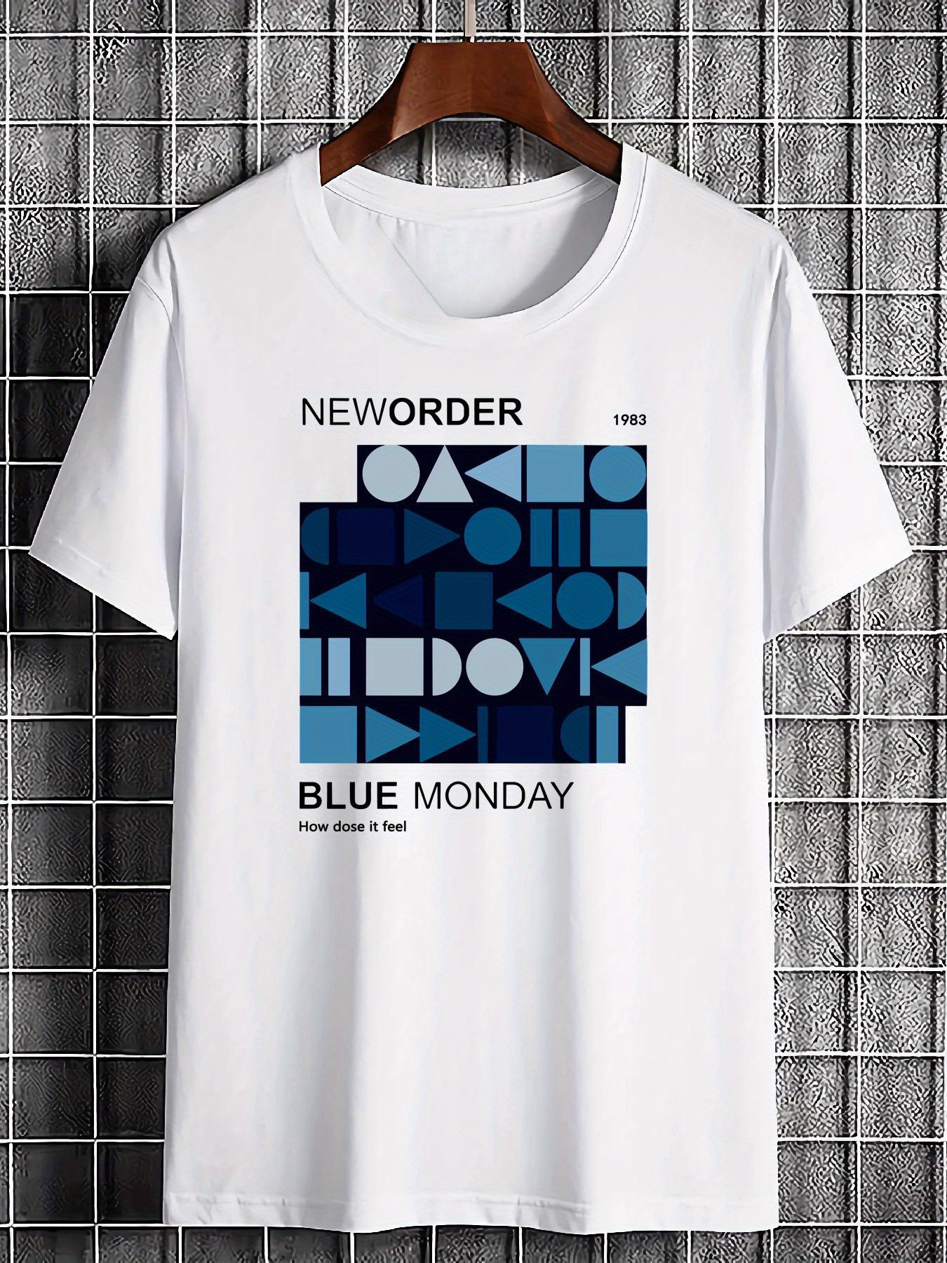 Maglietta Uomo Celeste 100% Cotone 180g Girocollo, Stampa Band Blue Monday Anni 80 Retrò, Tessuto Morbido Lavabile Stile Streetwear Quotidiano_viptrois.com