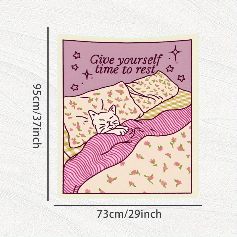 Durable Fade Resistant Polyester Chic Pink Cat Tapestry Inspirational Quote Cozy Floral Striped Design Versatile Wall Decor Bedroom Living Room Dorm_voghion.com
