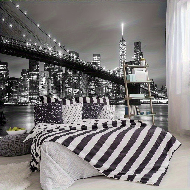 FENDROM 1pc Modern Tapestry New York Manhattan Brooklyn Bridge Night River View Famous City Wall Hanging Decor For Bedroom Living Room Dormitory_voghion.com