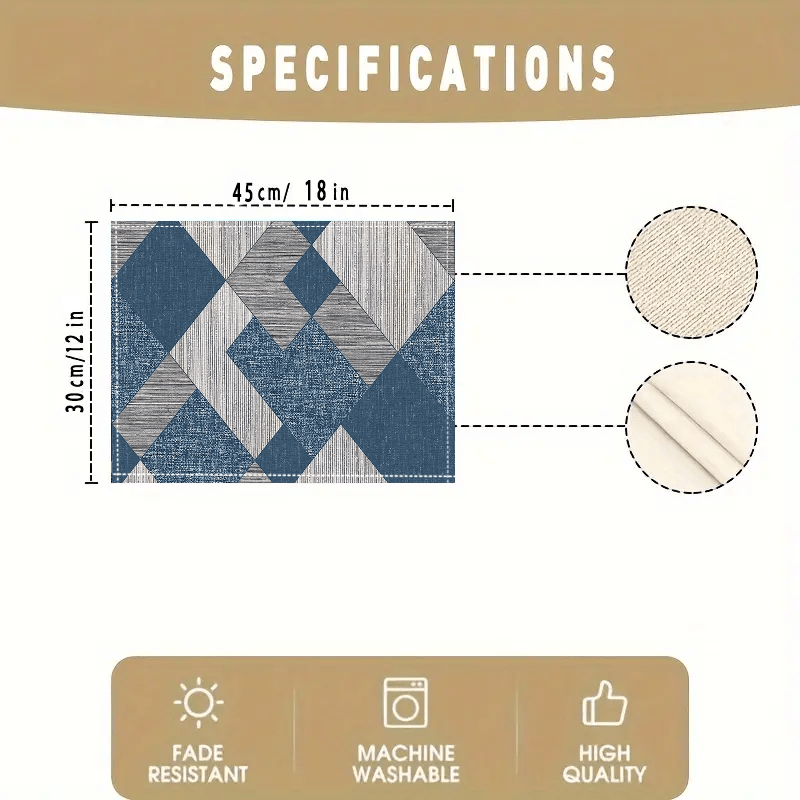 4pcs, Vintage Geometric Rhombus Pattern Placemats, Holiday Washable Table Mats, Polyester Material - Suitable For Dining, Kitchen, Party_voghion.com