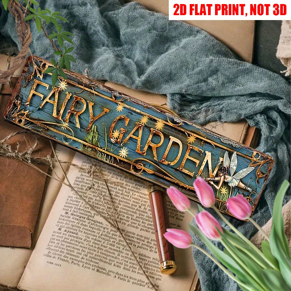 Vintage Fairy Garden Metal Sign 2D Flat Whimsical Decor for Fairy