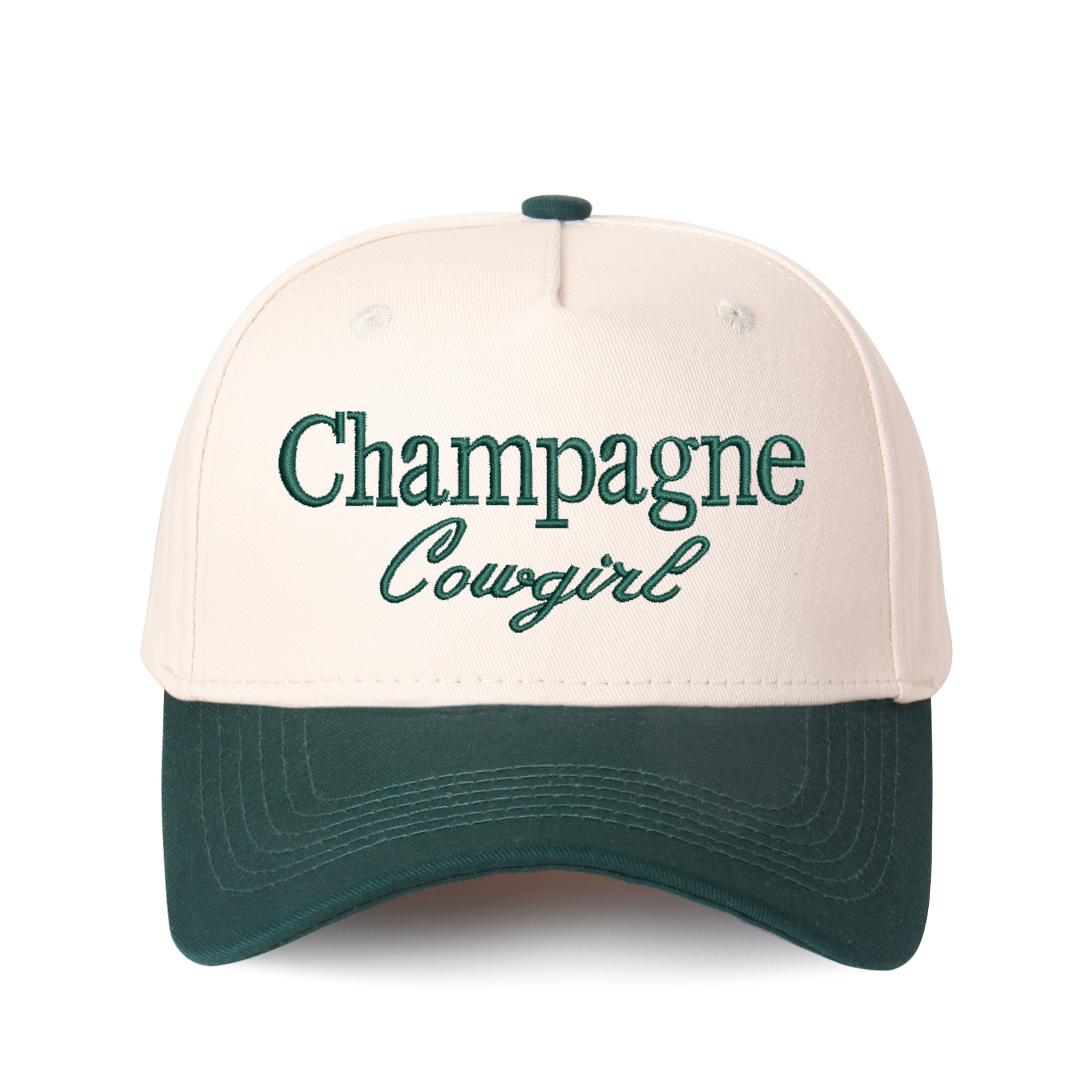 Champagne Cowgirl Embroidered Trucker Hat product details